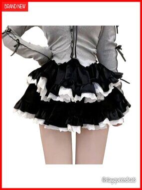 Lolita Tiered Mini Skort Ruffle Kawaii Skirt for Women | Polyester Spandex